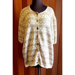 Reba Rose size 2XL vintage crochet cotton button up blouse